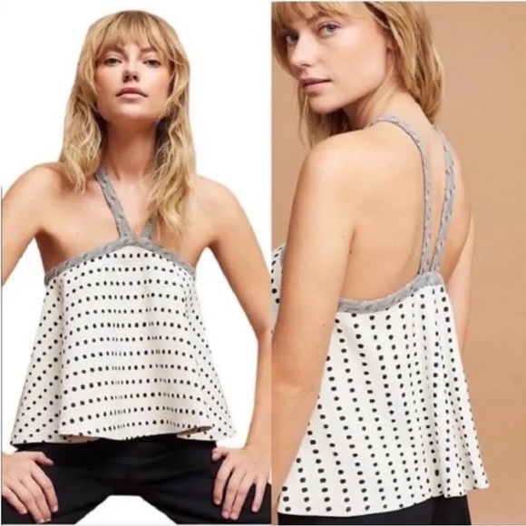 Anthropologie • Postmark • Jemma Polka Dot Jacquard Swing Halter Top - Picture 1 of 10